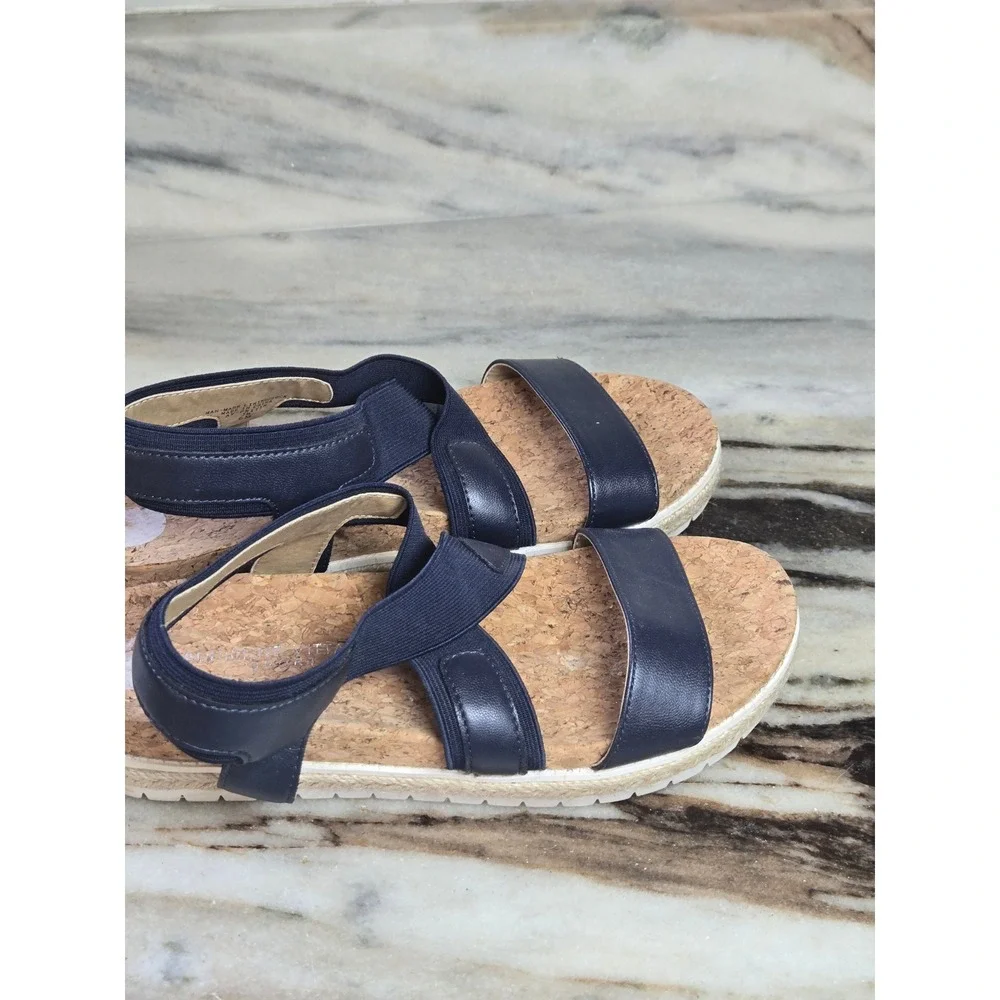 Adrienne Vittadini Sport AV-PRITIN Navy Blue Cork Espadrille Sandals Womens 6M